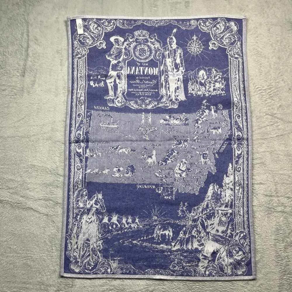 Crystal Arrow Tea Towel Blue Montana Map Jacquard Woven Cotton Western